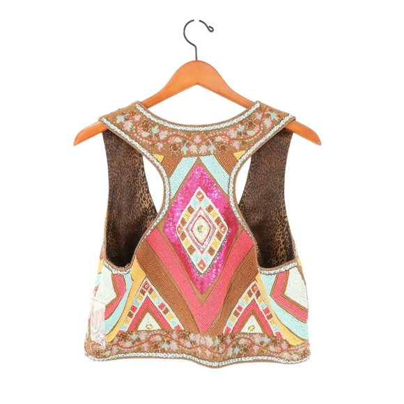 New Tasha Polizzi Heavily Beaded Floral Embroidered Brown Leather Western Vest L - Picture 4 of 15